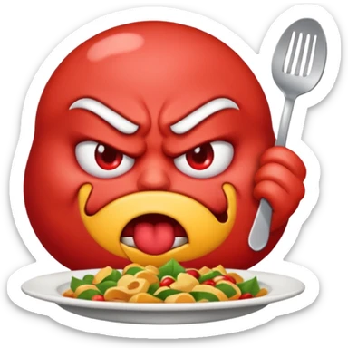 Angry emoji that’s eating a lot of food sticker