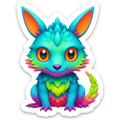 lush warm-colored modern colorful neon-colored Fakémon-Trico-creature sticker