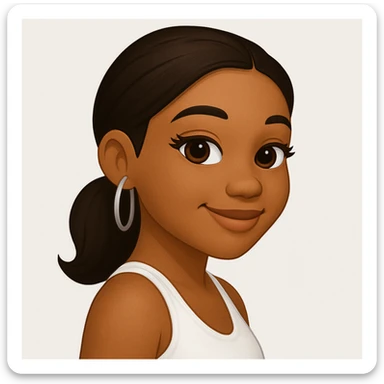 turn the second man in emoji style of the 1st image, match the facial features and match dressing style of the 2nd image, she is wearing white tank top lose, side pose sticker