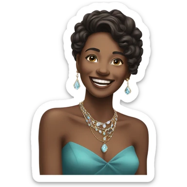 happy solo portrait with jewelry sticker