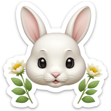I want a cute white short haired rabbit with a light yellow flower on its ears making a kissing face sticker