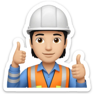 Una persona con pelo negro varon con casco blanco inginiero cilvil pulgar arriba sticker