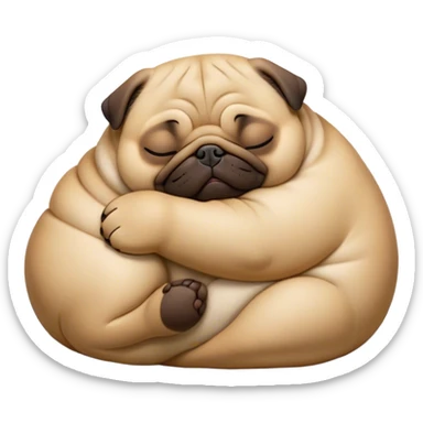 Cinematic Meme-Worthy Chubby Sleeping Fawn Pug Portrait Emoji, Head resting peacefully with a contented smile, showcasing a delightfully chubby build and a luxuriously soft fawn coat, eyes shut in a serene nap, Simplified yet hilariously adorable features, highly detailed, glowing with a soft, drowsy light, high shine, relaxed and utterly lovable, stylized with an air of playful laziness, bright and heartwarming, soft glowing outline, capturing the essence of a comically sleepy companion, so meme-worthy it feels like it could instantly become the next viral sensation of adorable slumber! sticker