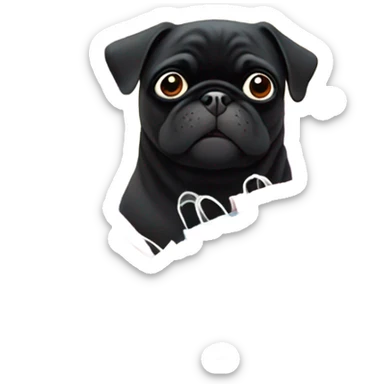 Black pug with many shopping bags sticker