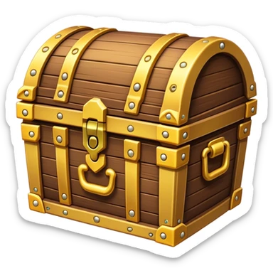 Clash of Clans aesthetic: Cinematic Playful Pixel 3D Treasure Chest Portrait Emoji, rendered in a 3D vector-style similar to standard emojis with minimal shading and bold, simplified shapes. A compact, distinct form with signature details, softly glowing with a pixelated adventure charm. Simplified yet unmistakably iconic, highly detailed and consistent, glowing with a soft radiance and high shine. Stylized with a touch of classic pixel-art charm and a soft glowing outline, capturing the essence of a beloved gaming relic with a friendly, playful manner! sticker