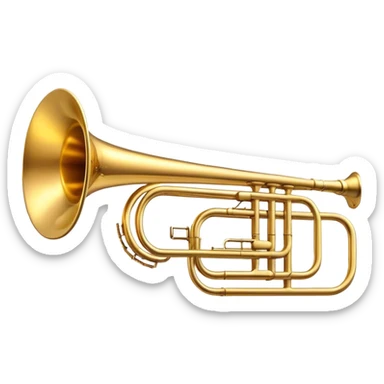 Cinematic Realistic Trombone, sleek brass slide extending dynamically, subtle scratches adding authenticity, warm golden reflections bouncing off the metal, glowing with a bold and resonant musical energy. sticker