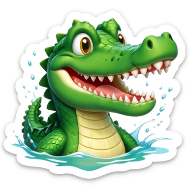 A crocodile with a happy face splashes in the water, showing off its big toothy grin sticker