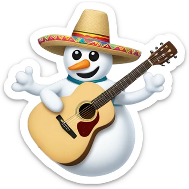 snowman wearing a sombrero holding a guitar sticker