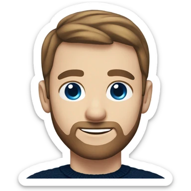 irish man blue eyes, brown short receding hair and short beard, wearing a smart navy blue jumper. sticker