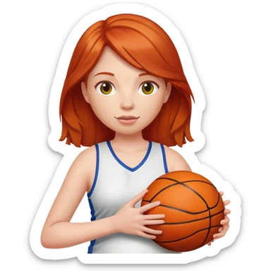 Redheaded girl with a basketball positioned like the pregnant woman emoji, but with a basketball instead of a belly sticker