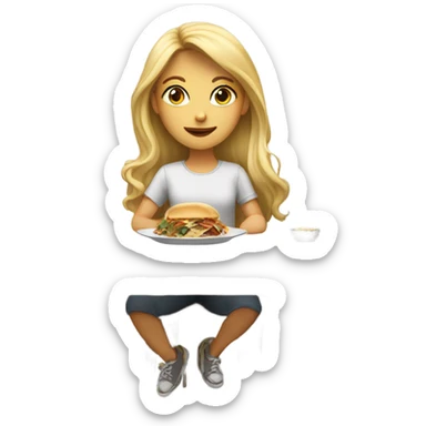  Blonde long hair girl eating big meal  sticker