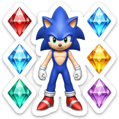 I want Sonic the hedgehog with the 7 chaos emeralds and the Goku aura transformation, where is the super Sonic aura Is a power 7 diamonds, red, blue, yellow, green, white, cyan and purple sticker