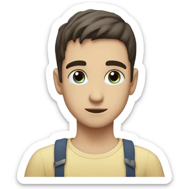 a guy with short dark hair and brown eyes hugs a girl with blond hair slightly below the collarbones and blue eyes sticker