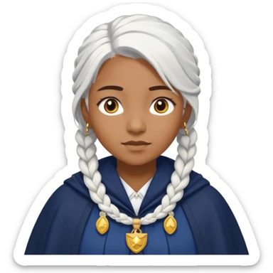 braid white hair, brown skin girl, navy cloak sticker