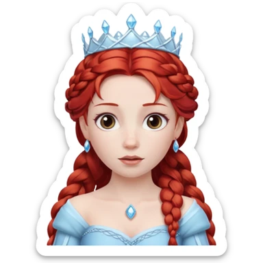 braided hair ice princess with red crown, red hair sticker