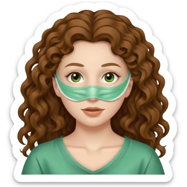 pale white girl with long brown curly hair green spa face mask  sticker