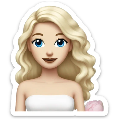 White bride with long light blonde hair and blue eyes with light pink peonies in hair white skin  sticker