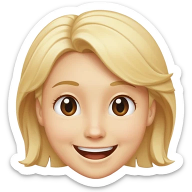 A blonde human head with a smiling face and an expression like it's dancing, but only the head.

 sticker