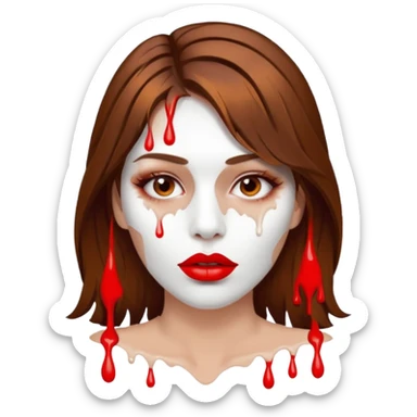 Brown Hair Woman , white paint , drip, face, hot  Sexy, lips sticker