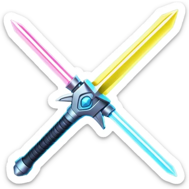 Clash of Clans aesthetic: Cinematic Playful Laser Sword Emoji, rendered in a 3D vector-style similar to standard emojis with minimal shading and bold, simplified shapes. A compact, vibrant energy blade with a neon-hued, glowing edge and futuristic hilt, softly glowing with a radiant cosmic charm. Simplified yet unmistakably iconic, highly detailed and consistent, glowing with a soft pulsating brilliance and high shine. Stylized with a touch of interstellar elegance and a soft glowing outline, capturing the essence of a legendary energy blade with a friendly, playful manner! sticker