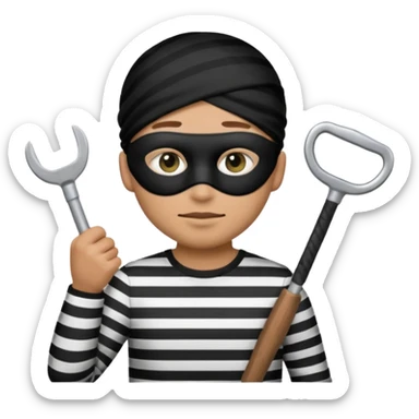 Thief emoji with striped black and white shirt eyemask and thief stuff sticker