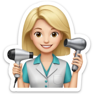 peluquera con secador de pelo y peine en la mano sticker