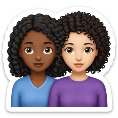 2 girl best friends. One who is African american with black hair and dark brown eyes. one who is white with curly dark brown hair and dark brown eyes. sticker