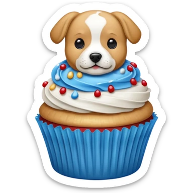Cupcake  with a  dog  and with gloden and silver and blue and red icing  sticker