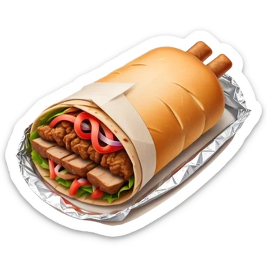 Doner Kebab Cinematic Realistic Doner Kebab Dish Emoji, depicted as iconic, spiced meat wrapped in foil and paper, rendered with lifelike textures and dynamic, appetizing lighting. sticker