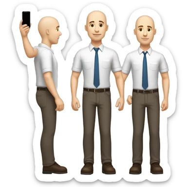  Full body man 40 years old, bald, no beard, no mustache, white skin, dark brown eyes, thick build, posture with hands pointing up at an advertisement, dressed as an executive sticker