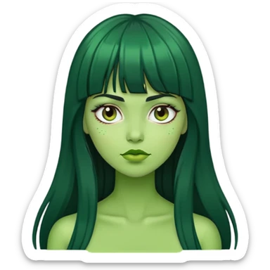 zumbie mulher verde com cabelo preto longo com franja acima da sobrancelha sticker
