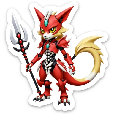 Anthro Digitigrade Cool Badass Skeletal Meloetta-Wargreymon-Renamon-Guilmon-Pokémon-Digimon-Fakémon-fusion-hybrid-creature sticker