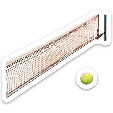 A tennis court at the Roland Garros tournament, with the iconic clay surface and a tennis ball bouncing near the net. The scene evokes the energy and excitement of the grand event, with vibrant crowds in the stands and a competitive atmosphere. sticker