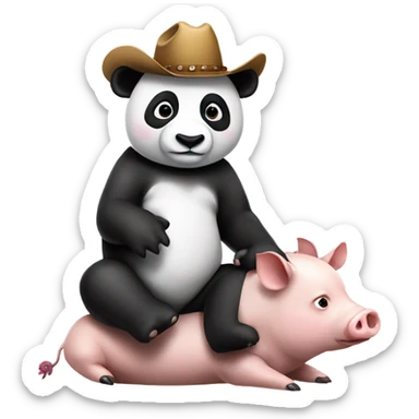 Panda riding a pig with cowboy hat sticker