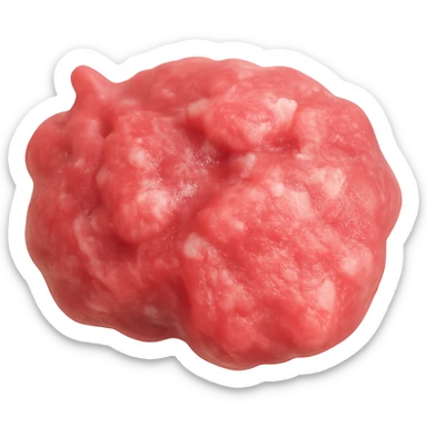 Create a realistic 3D rendering of raw sausage meat in the style of an Apple emoji. The sausage should be pinkish-red with white fat flecks, moist and rustic in appearance, with soft lighting. The image should have no background and be suitable for emoji scale. sticker