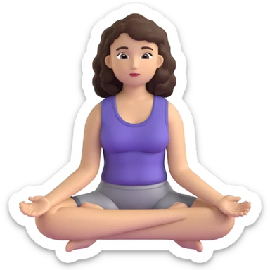 brunette girl with curly hair meditating, sitting cross-legged sticker