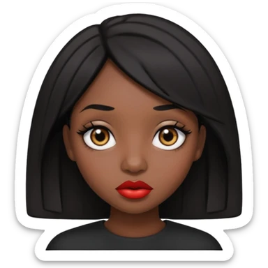 Dark skin gurl with black hair, big lips m, dark brown eye, octagon face shape and chinky eyes no red lipstick  sticker