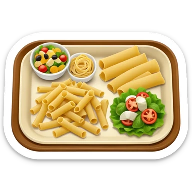 rectangle tray meal with  pasta, salad desert sticker