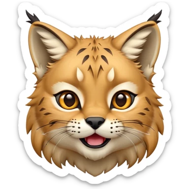 Cinematic-realistic cute-Lynx-Portrait-Emoji – Head tilted dramatically with an exaggeratedly amused expression, featuring a thick, tufted golden-brown coat with striking black ear tufts, wide, expressive amber eyes filled with playful disbelief. zoomed out to show shoulders sticker