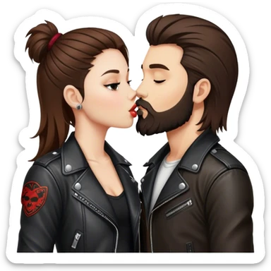 A rocker girl with kissing a brunette boy with a beard and leather jacket  sticker