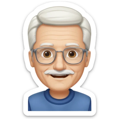 old guy, swept back white hair, blocky face, rectangle frame glasses, goatee, no moustache sticker