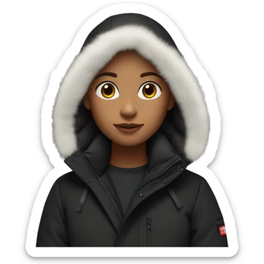 White burgundy haired Girl wearing black northface parka sticker