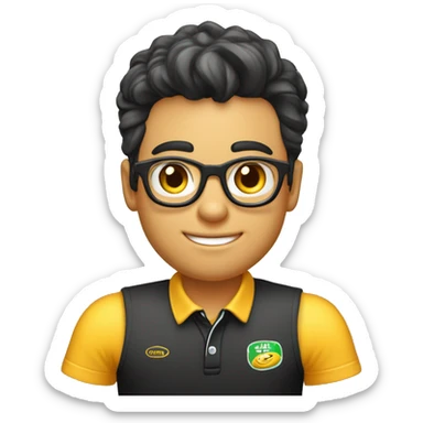 Menino de 16 anos empresário um pouco gordinho, pele pardo, blusa polo preta, marketeiro do digital sticker