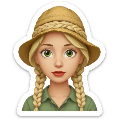 messy green clay mask and red tourist hat blond braided woman big eyes sticker