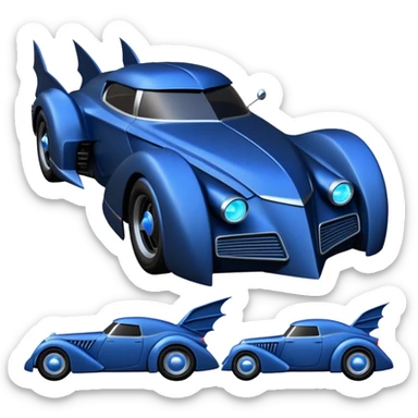  the animated series aerodynamic alien opulent dark knight futuristic concept Batmobile loosely based on 1936 cord 812(flat long straight faceted mechanical body) winged stealthy blue headlight covers street hot rod  sticker