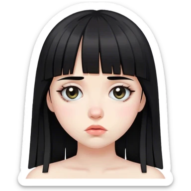 sad pale girl with black hair and a fringe sticker