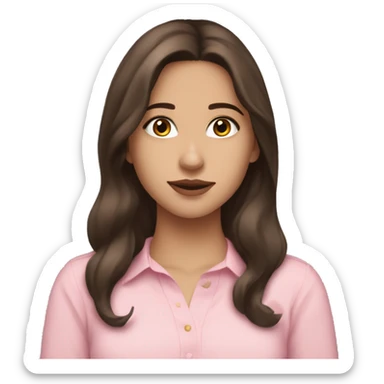 hispanic pretty girl with brown hair and light fair pale skin in pink shirt coquette aesthetic  sticker