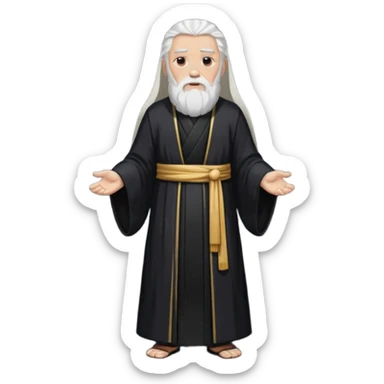 Sumo Sacerdote: persona anciana, barba larga, traje negro largo modo gran imperador, pelo blanco. cuerpo entero sticker