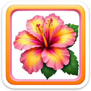 orange yellow and pink hibiscus flower inside a square  sticker