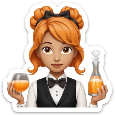 a bartender lady with bow tie and vest, having orange wavy bun hair















 sticker
